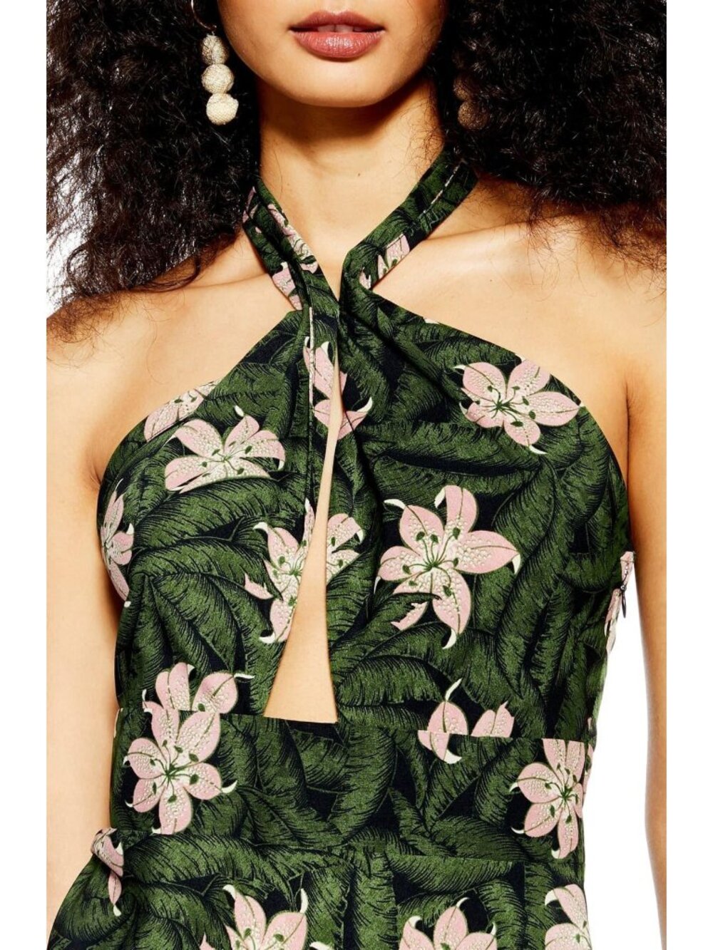 🆕TOPSHOP Hibiscus Floral Halter Midi Dress Green 10 - Picture 2 of 11